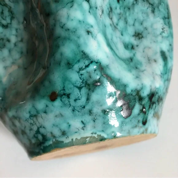 Vintage MCM Made in Italy pottery vase marbled aqua pinched organic midcentury - Picture 8 of 12